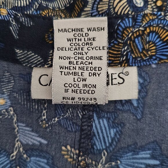 Catherines Button Up Top Size 3X 26/28W Navy Blue Dark Floral Pin Tuck Pleats - Picture 6 of 11